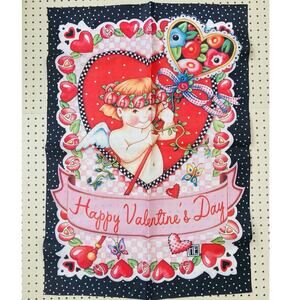 Rare Valentine Day Yard Flag Mary Engelbreit Cupid Hearts Flowers 28x40 She Shed